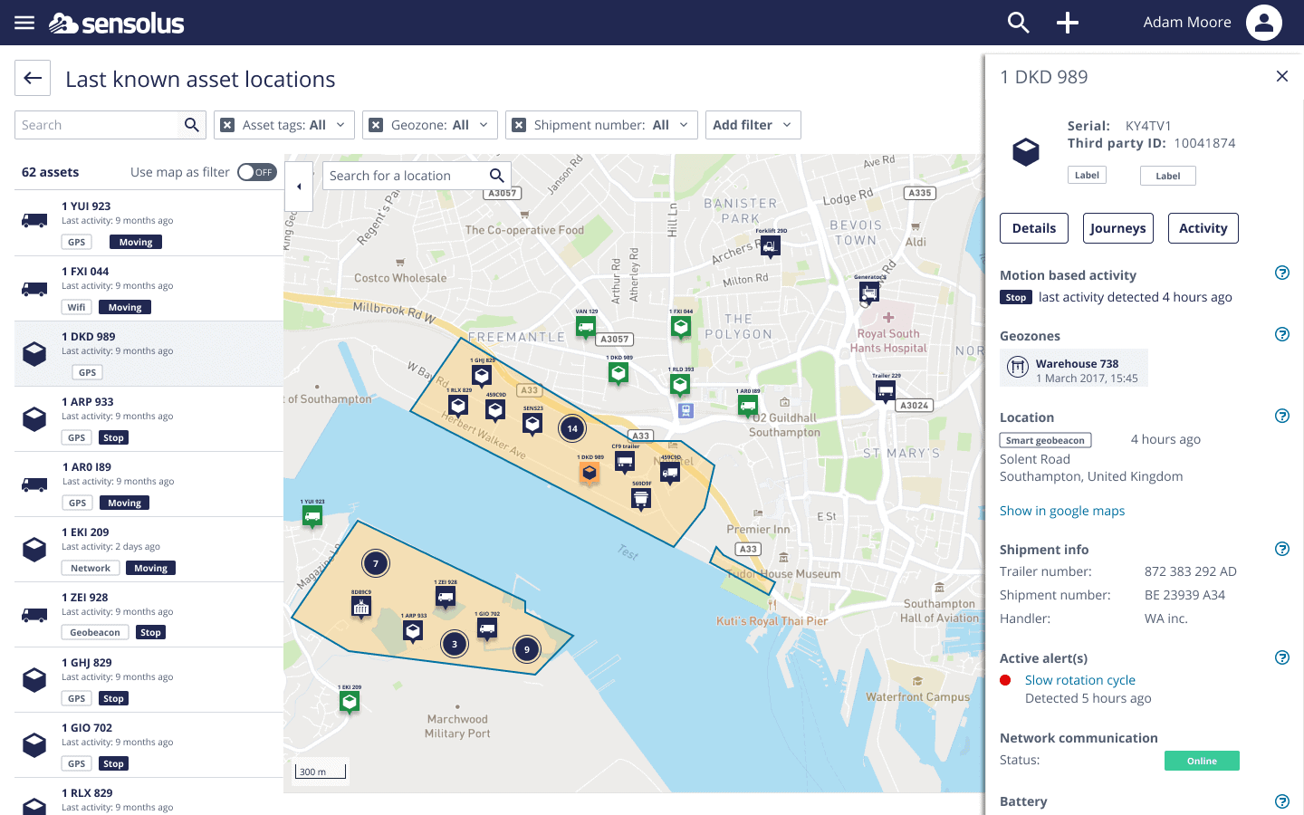 Asset tracking allows you to always know where your assets are thanks to the Sensolus platform