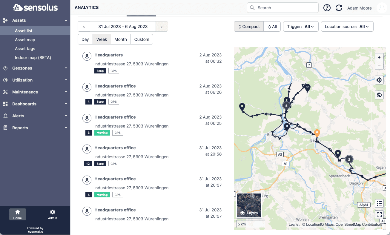 location of vans and trucks on map for the track 1203 GPS tracker